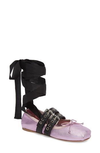 Women's Miu Miu Lace-up Ballerina Flat Us / 34eu - Pink