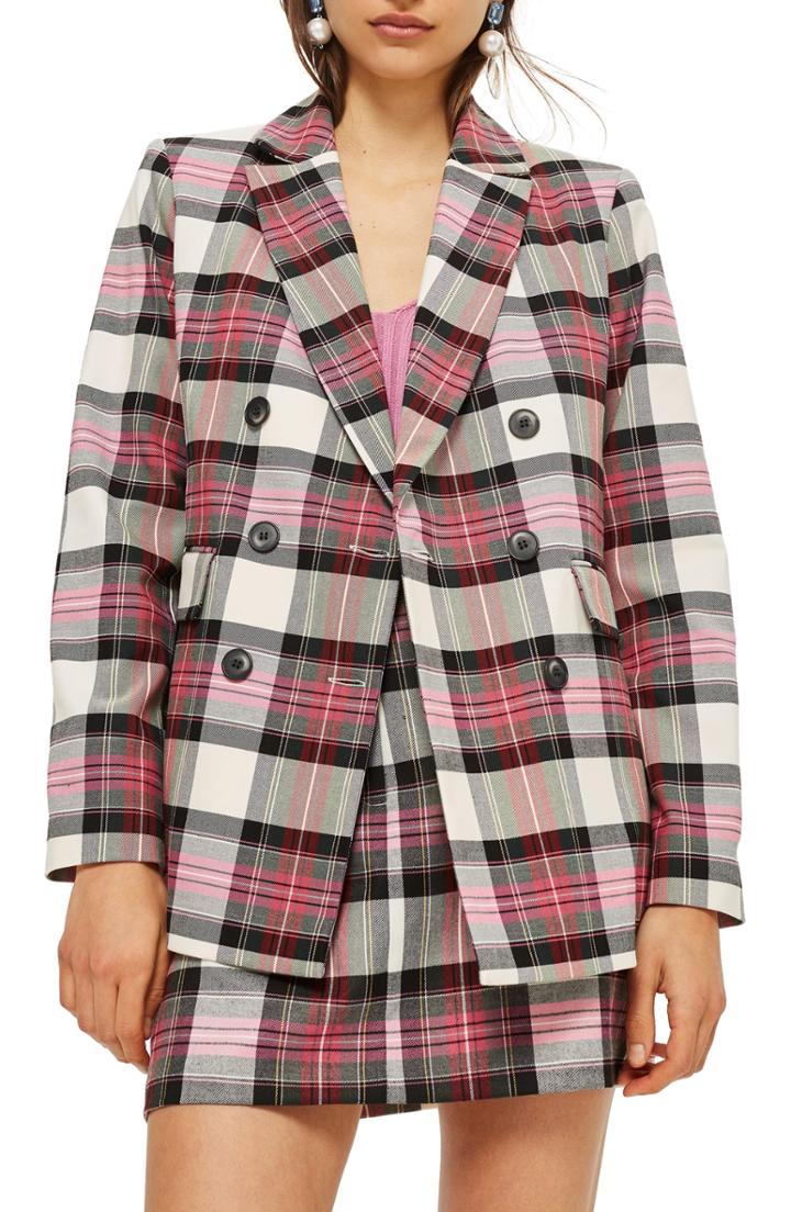 Women's Topshop Tartan Double Breasted Jacket