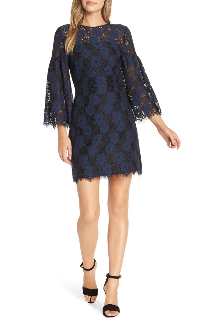 Women's Trina Turk Two-tone Lace Shift Dress - Blue