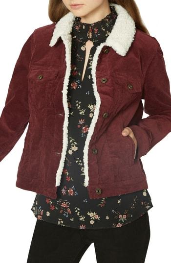 Women's Sanctuary Freedom Fuzzy Corduroy Trucker Jacket - Red