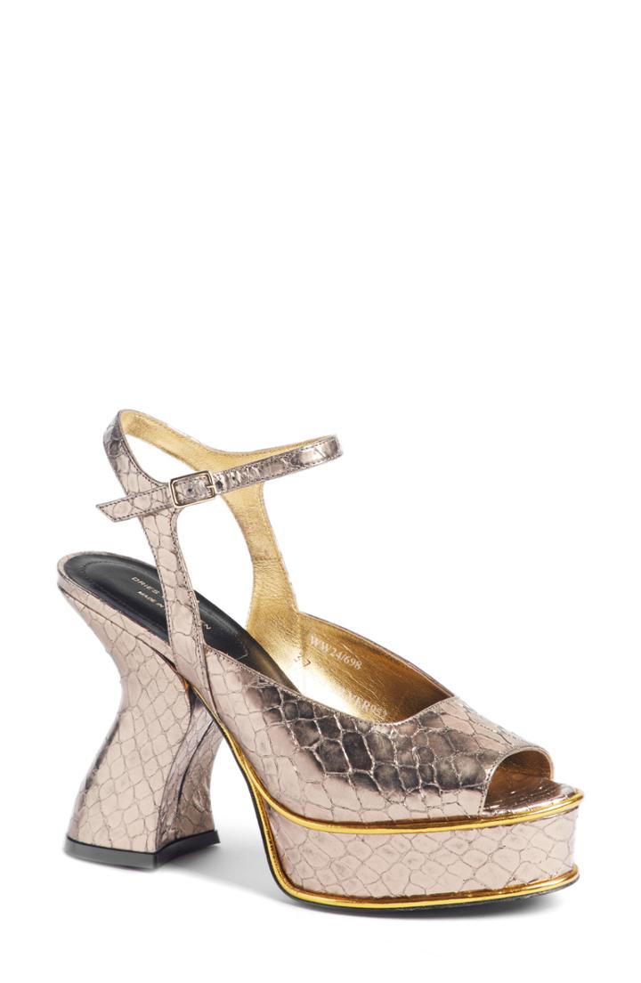 Women's Dries Van Noten Wave Heel Platform Sandal Us / 40eu - Metallic