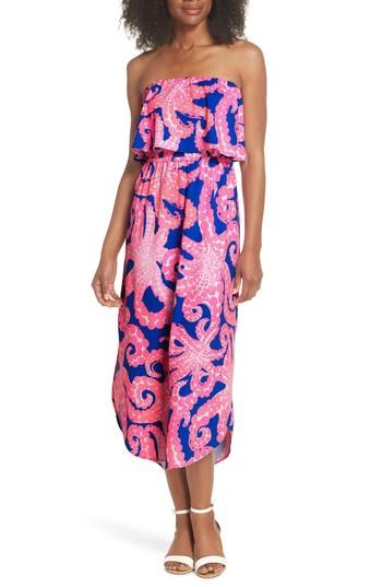 Women's Lilly Pulitzer Meridian Strapless Midi Dress, Size - Blue