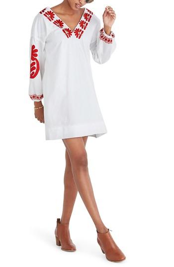 Women's Madewell Blanca Embroidered Applique Shift Dress - Red