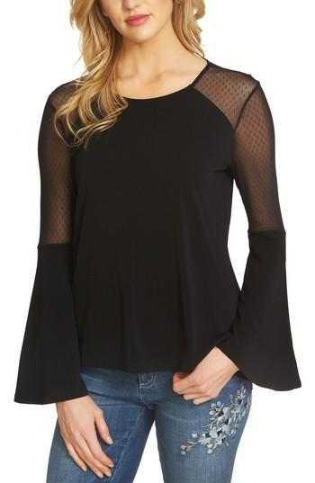 Women's Cece Mesh Dot Inset Bell Sleeve Blouse - Black