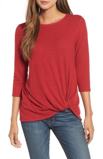 Women's Gibson Twist Front Cozy Fleece Pullover - Red