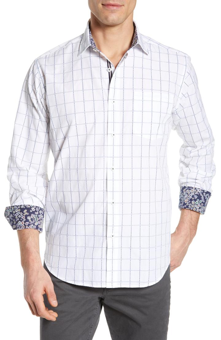 Men's Bugatchi Classic Fit Grid Sport Shirt - White