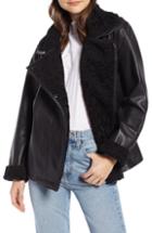 Women's Something Navy Aviator Leather Jacket - Black