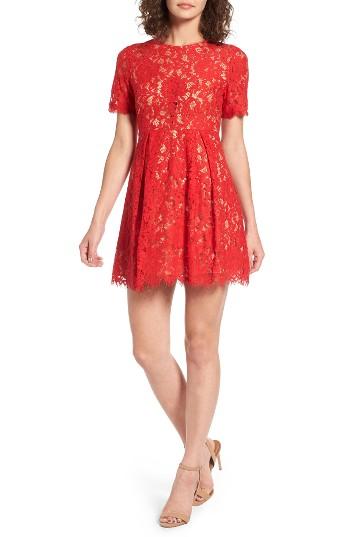 Women's Lush Pleated Lace Skater Dress - Red