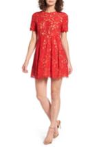 Women's Lush Pleated Lace Skater Dress - Red