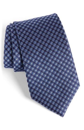 Men's David Donahue Grid Silk Tie, Size X-long - Blue