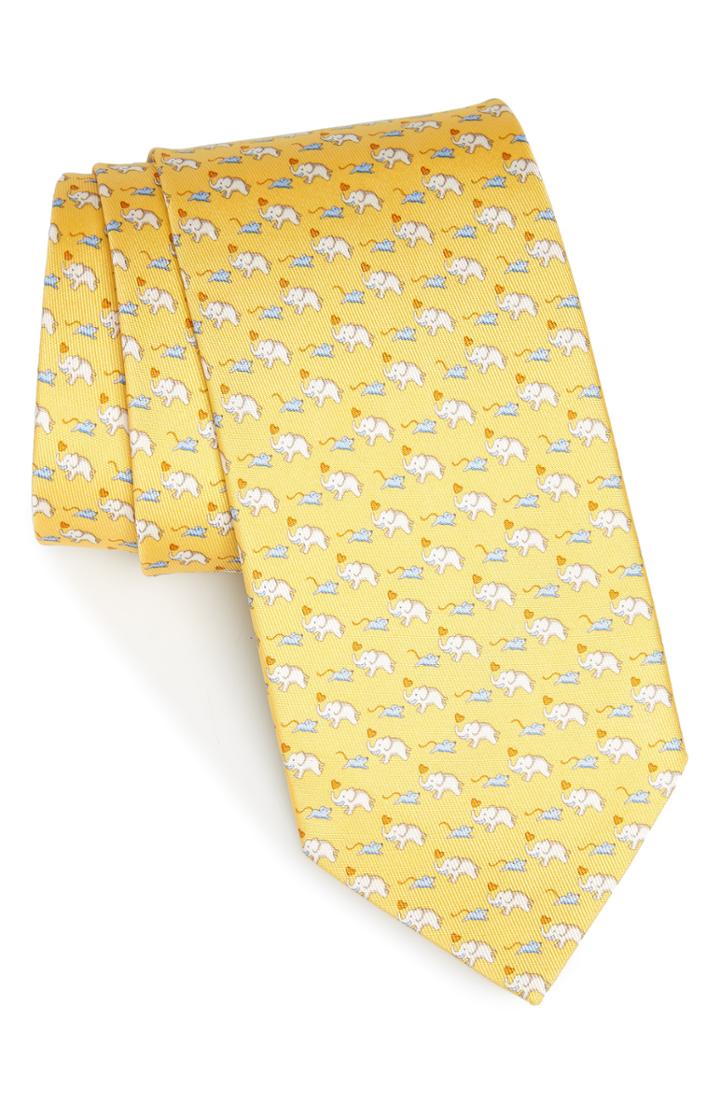 Men's Salvatore Ferragamo Gerry Print Silk Tie, Size - Yellow