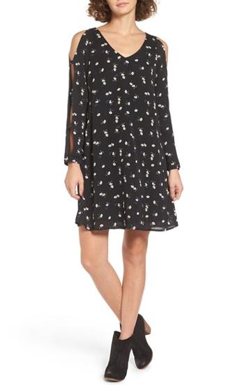 Women's Cream And Sugar Floral Print Cold Shoulder Shift Dress - Black