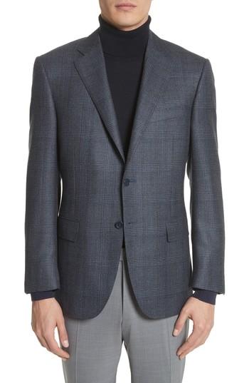 Men's Classic Fit Plaid Wool Sport Coat Us / 48 Eur - Blue