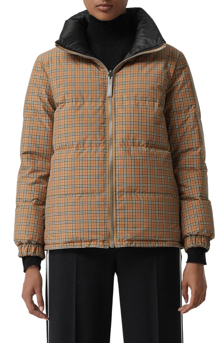 Women's Burberry Reddich Vintage Check Reversible Down Jacket - Brown