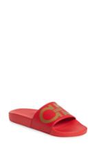 Women's Salvatore Ferragamo Groove Logo Slide Sandal B - Red