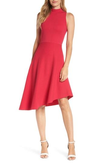 Women's Eliza J Asymmetrical Fit & Flare Sweater Dress, Size - Pink