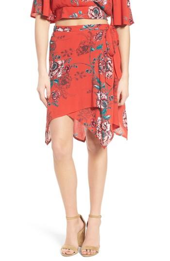 Women's Band Of Gypsies Shadow Floral Faux Wrap Skirt - Red