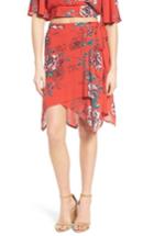 Women's Band Of Gypsies Shadow Floral Faux Wrap Skirt - Red
