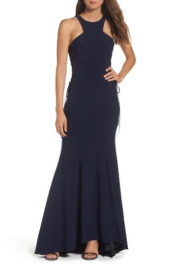Women's Xscape Side Lace Mermaid Gown - Blue