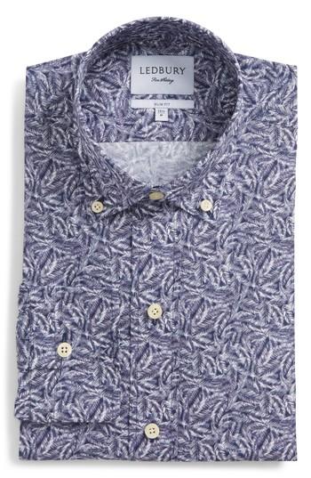Men's Ledbury Garnaby Slim Fit Print Dress Shirt - Blue