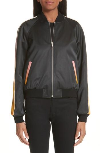 Women's Saint Laurent Panther Print Satin Bomber Jacket Us / 34 Fr - Black