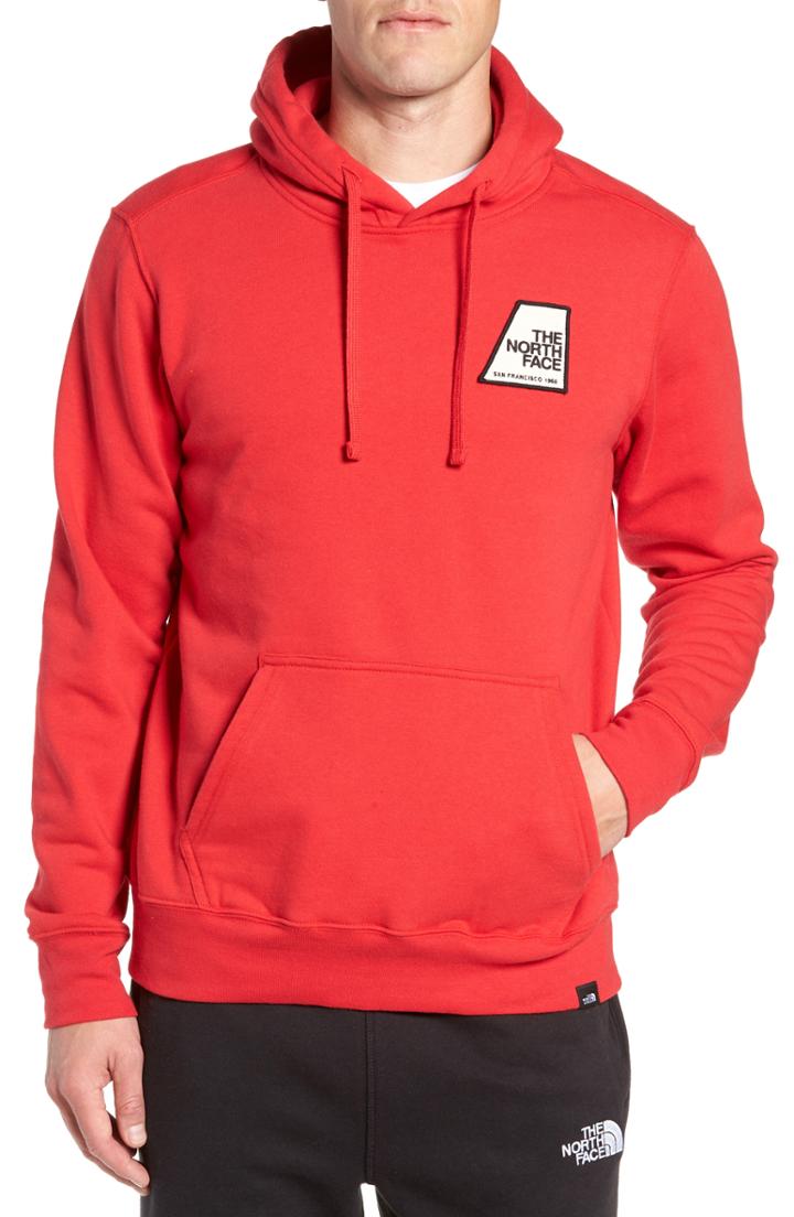 Men's North Face Logo Patch Pullover Hoodie, Size - Red