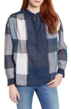 Women's Lucky Brand Mix Plaid Cotton & Linen Blouse - Blue