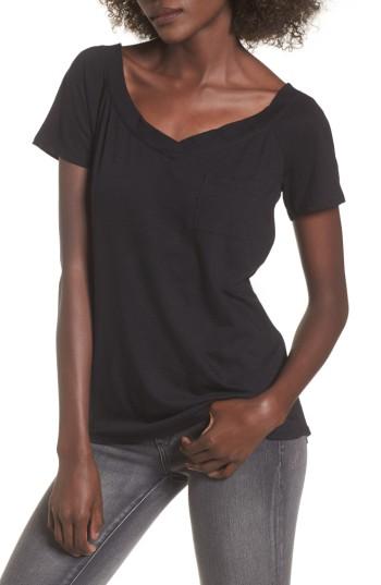 Women's Socialite Double V-neck Pocket Tee - Black
