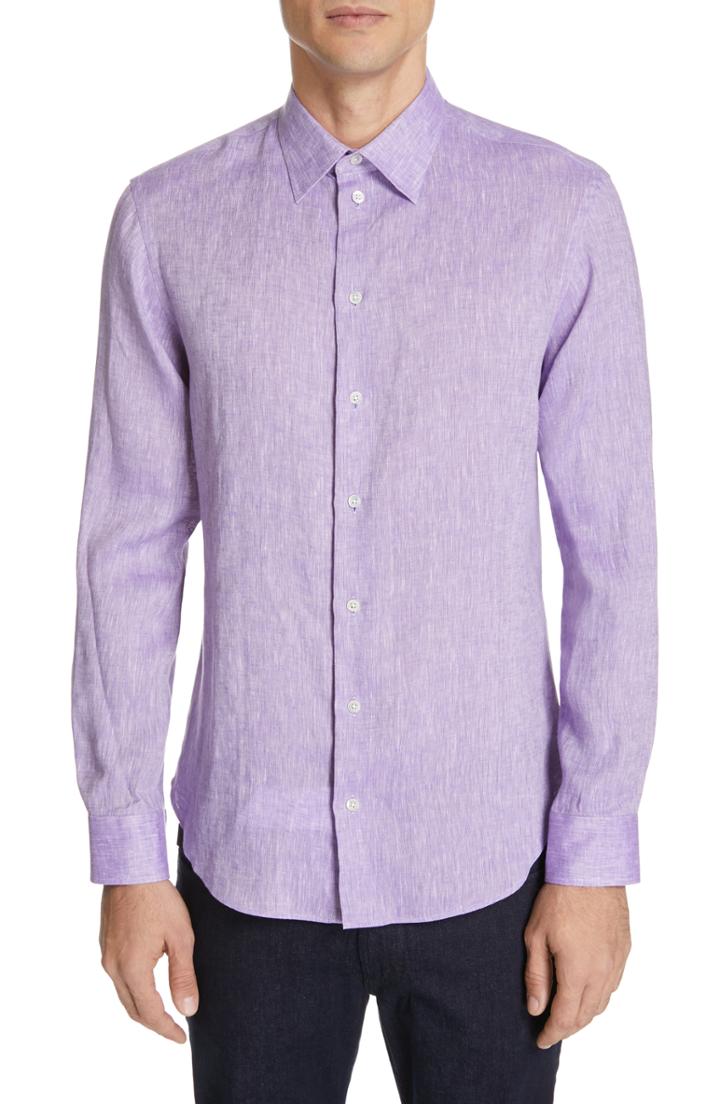 Men's Emporio Armani Trim Fit Linen Dress Shirt - Purple