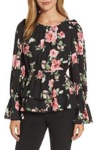 Women's Halogen Floral Ruffle Blouse - Black