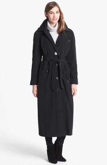 Petite Women's London Fog Long Trench Coat With Detachable Hood & Liner P - Black