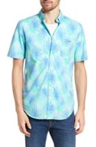 Men's Vineyard Vines Electric Palm Slim Fit Print Short Sleeve Sport Shirt - Blue