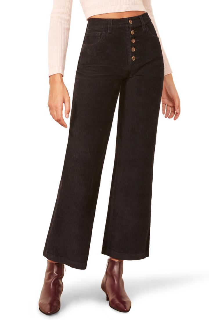 Women's Reformation Austin Button Fly Corduroy Pants - Black