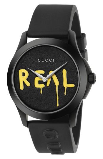 Men's Gucci Real Rubber Strap Watch, 38mm