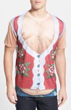 Men's Faux Real Hairy Belly Poinsettia Short Sleeve Novelty T-shirt, Size - Red