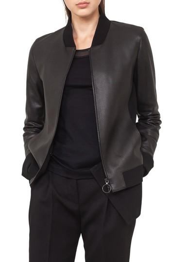 Women's Akris Punto Leather Trim Denim Jacket