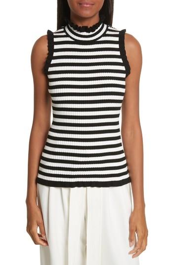 Women's Milly Ruffle Edge Ribbed Shell, Size - Black