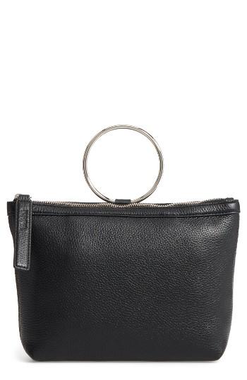 Kara Pebbled Leather Ring Clutch - Black