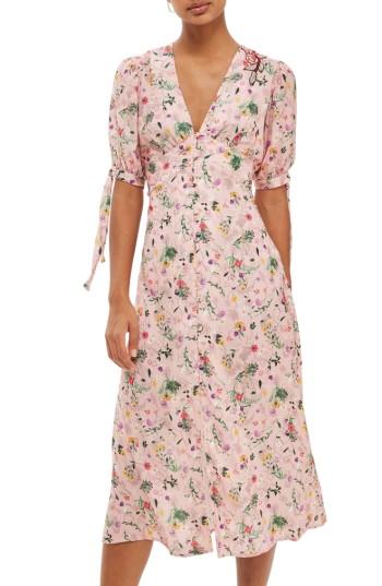 Women's Topshop Floral Applique Print Midi Dress Us (fits Like 0) - Pink