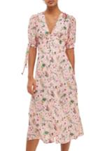 Women's Topshop Floral Applique Print Midi Dress Us (fits Like 0) - Pink