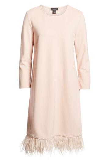 Women's Halogen Ponte Feather Trim Shift Dress - Pink