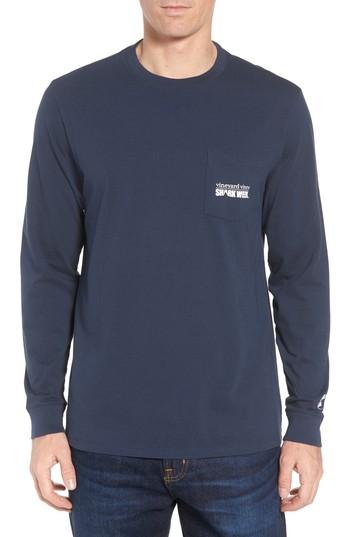Men's Vineyard Vines X Shark Week(tm) Logo Long Sleeve Pocket T-shirt - Blue