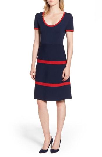Women's Anne Klein Colorblock Fit & Flare Sweater Dress, Size - Blue