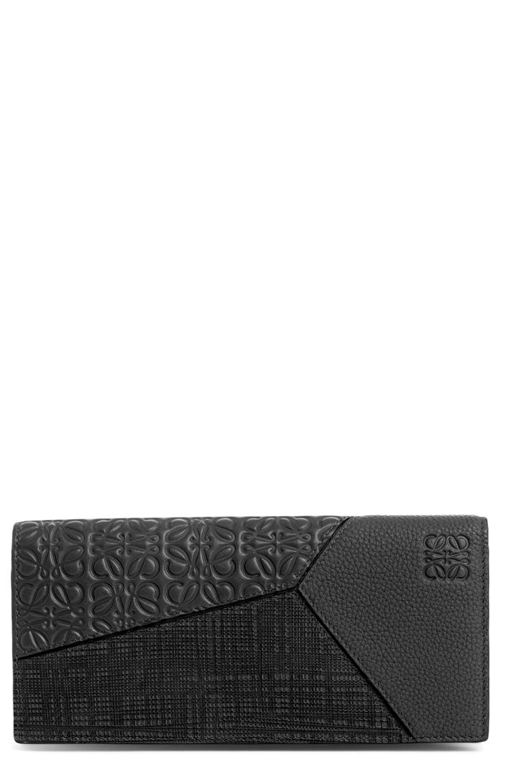 Men's Loewe Long Puzzle Bifold Leather Wallet - Black