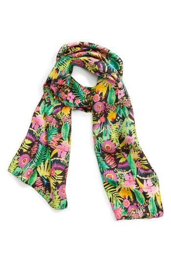 Women's Echo Painted Floral Silk Scarf, Size - Black