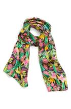 Women's Echo Painted Floral Silk Scarf, Size - Black