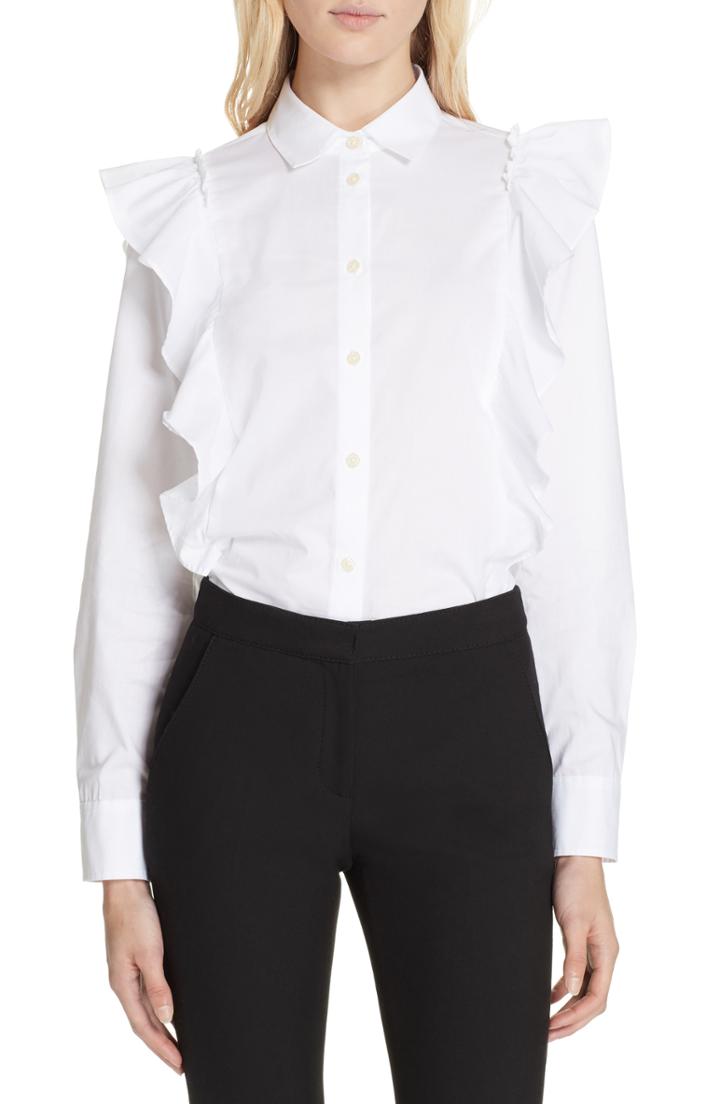 Women's Kate Spade New York Ruffle Poplin Shirt - White