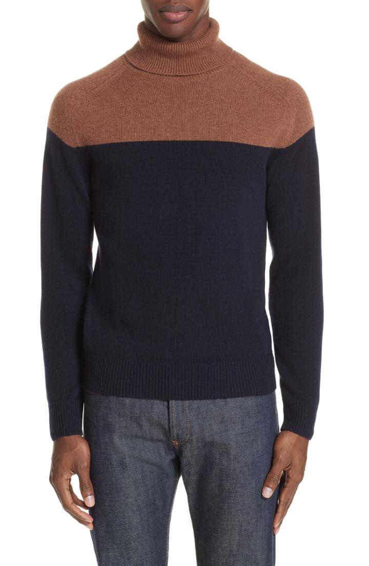 Men's Eleventy Colorblock Cashmere Turtleneck Sweater, Size - Beige