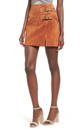 Women's Blanknyc Double Buckle Suede Skirt - Beige