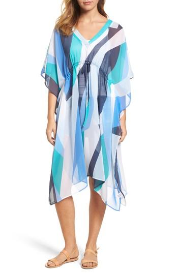 Women's Halogen Abstract Print Poncho, Size - Blue